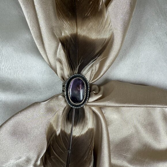 Sterling Silver Ring Purple Amethyst Oval Gemstone Statement Jewelry Size 6.5 - Picture 1 of 5